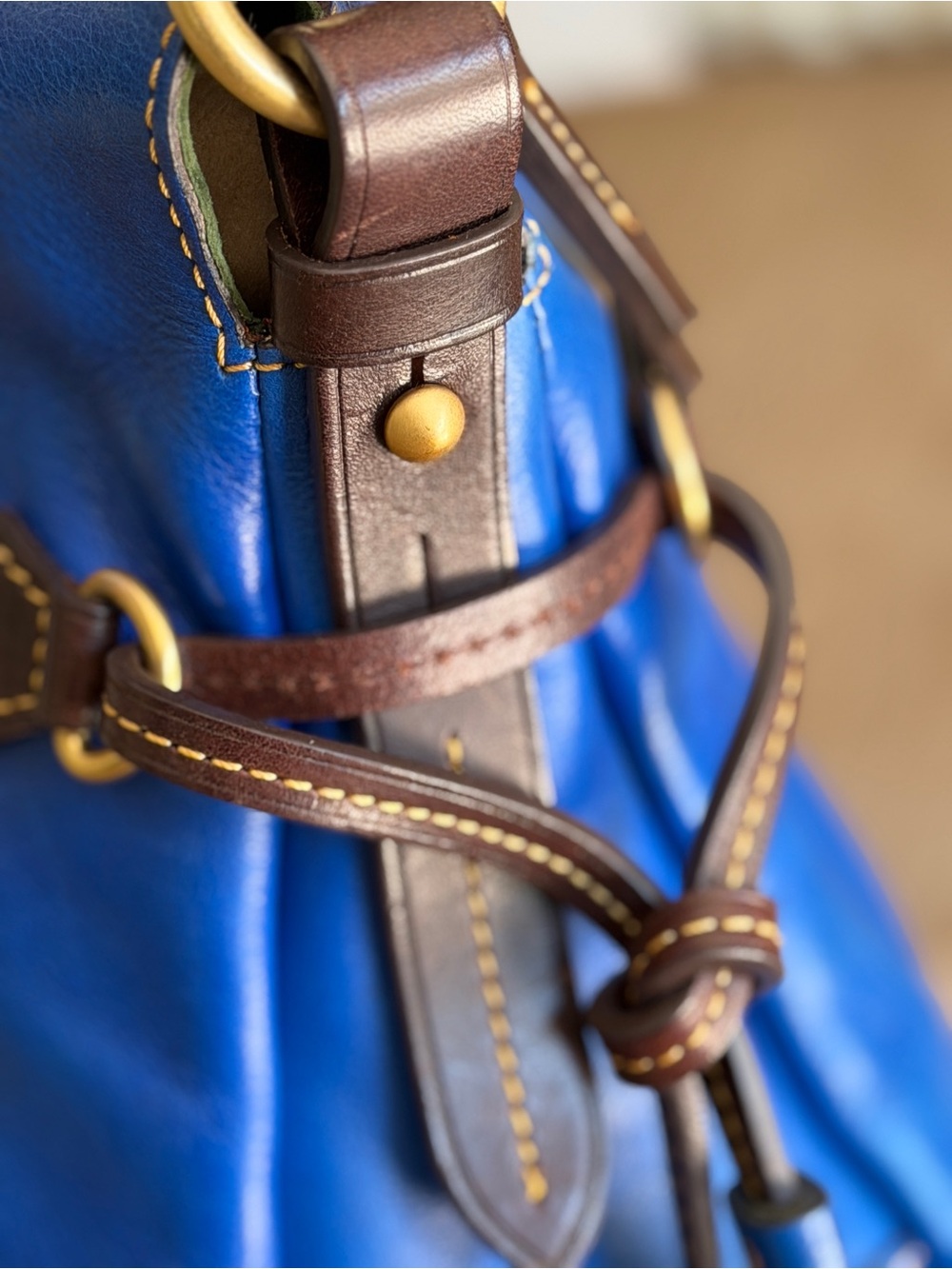 Dooney & Bourke Florentine USA Blue Leather Tassel Hobo Shoulder Bag EUC MINT - Picture 4 of 16